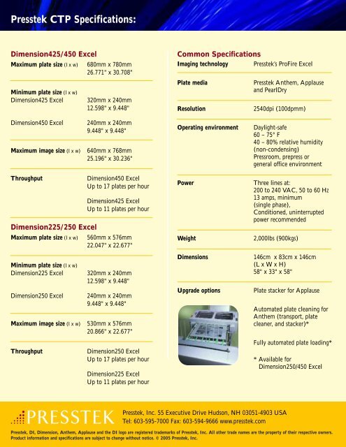 Presstek Dimension 200, 400 - RTI Global Inc.