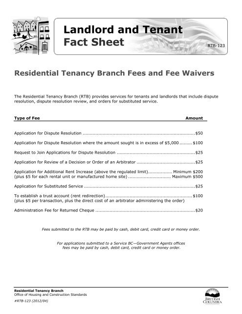 Residential Tenancy Branch Fees and Fee Waivers