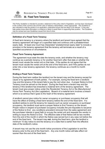 Guideline 30. Fixed Term Tenancies - Residential Tenancy Office