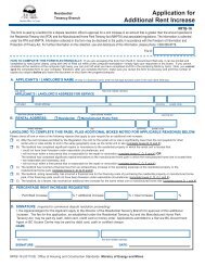 Application for Additional Rent Increase - Residential Tenancy Office