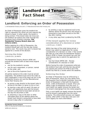 Landlord: Enforcing an Order of Possession - Residential Tenancy ...