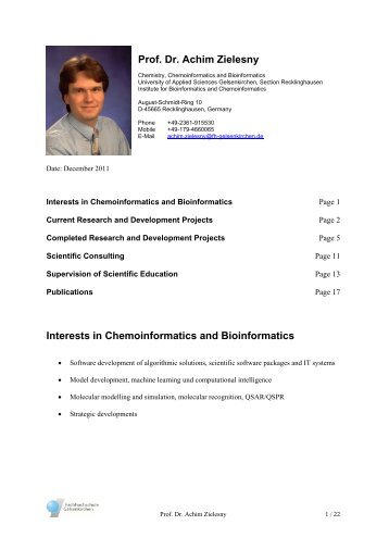 Prof. Dr. Achim Zielesny Interests in Chemoinformatics and ...