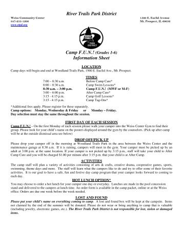 River Trails Park District Camp F.U.N.! (Grades 1-6) Information Sheet