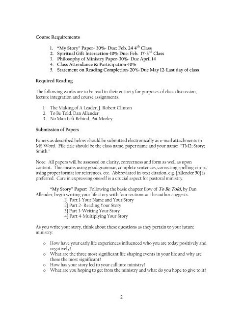 2PT530 THEOLOGY OF MINISTRY II COURSE SYLLABUS ...