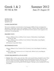 Greek 1 & 2 Summer 2012 - Reformed Theological Seminary