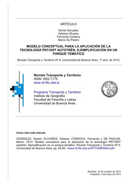 8(5) - Revista Transporte y Territorio - Universidad de Buenos Aires