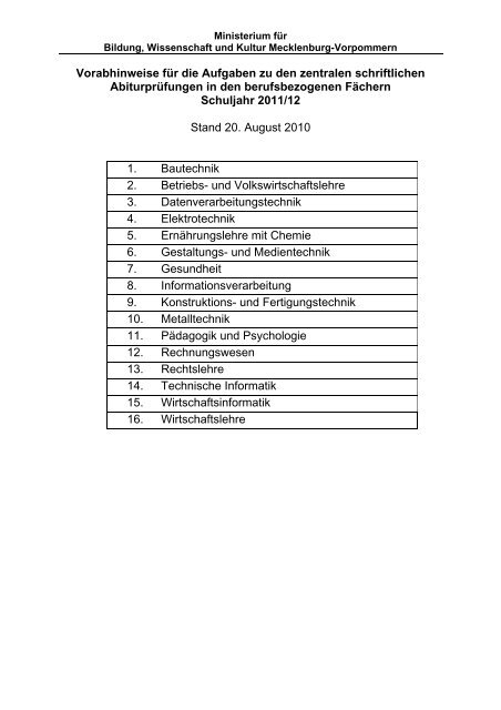 Vorabhinweise Abitur 2024 Mv Vorabhinweise für die Aufgaben zu den zentralen schriftlichen