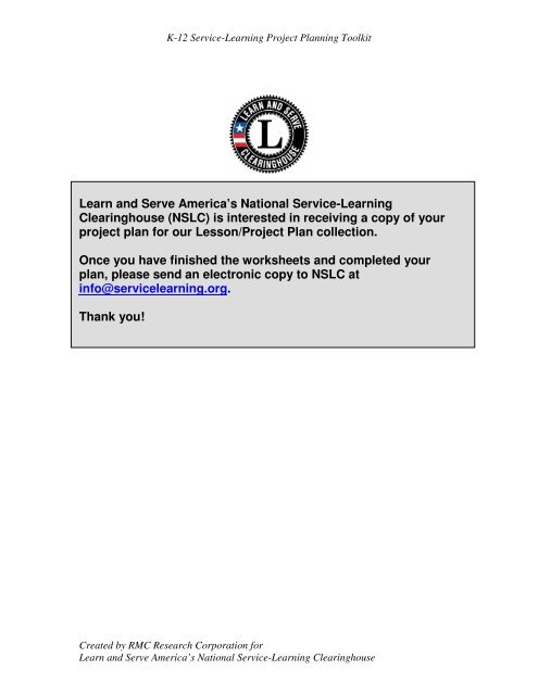 k 12 service learning project planning guide