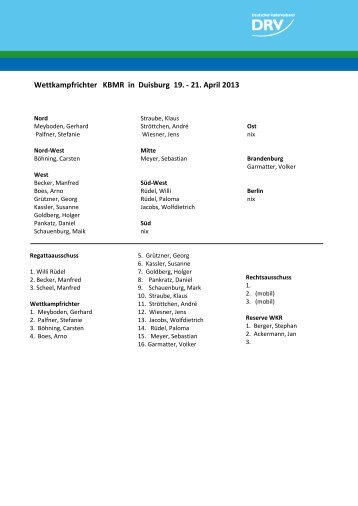Wettkampfrichter KBMR in Duisburg 19. - 21. April 2013 - Rudern.de