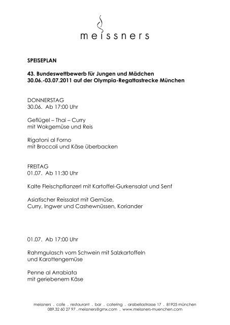 SPEISEPLAN 43. Bundeswettbewerb fÃ¼r Jungen und ... - Rudern.de