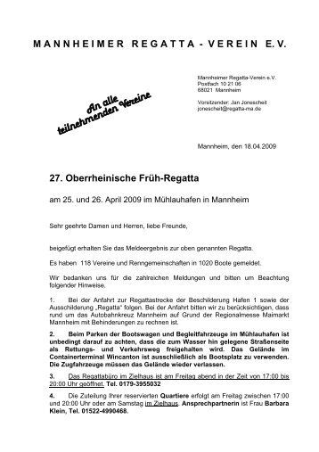 Meldeergebnis Mannheim 2008 - Rudern.de