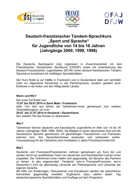 Deutsch-franzÃ¶sischer Tandem-Sprachkurs â€žSport und ... - Rudern.de