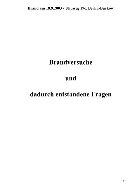 Brandversuche und dadurch entstandene Fragen