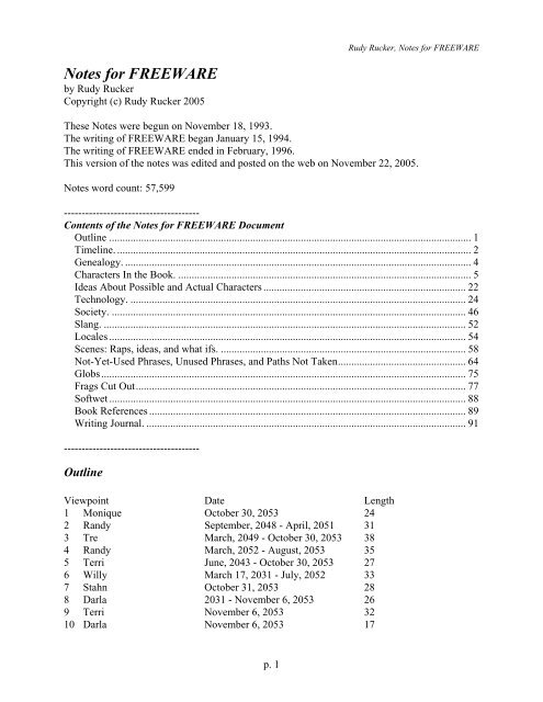 Notes for FREEWARE - Rudy Rucker