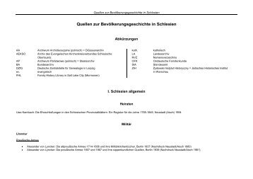 Quellen zur Bevölkerungsgeschichte in Schlesien