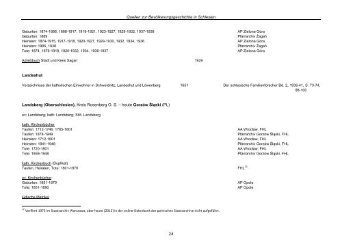 Quellen zur Bevölkerungsgeschichte in Schlesien