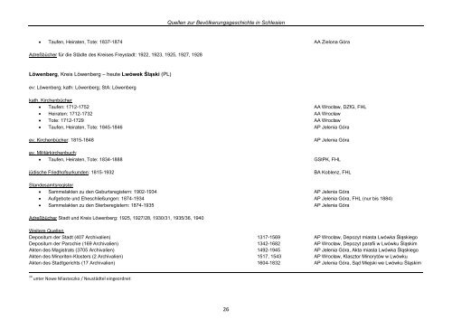 Quellen zur Bevölkerungsgeschichte in Schlesien