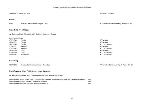 Quellen zur Bevölkerungsgeschichte in Schlesien