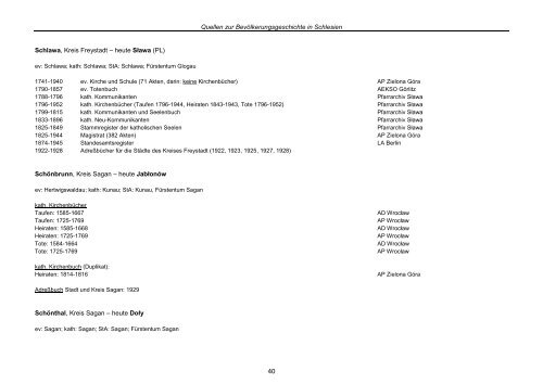 Quellen zur Bevölkerungsgeschichte in Schlesien
