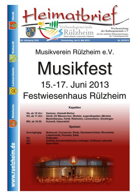 15 17 Juni 2013 Festwiesenhaus Ra Lzheim Verbandsgemeinde