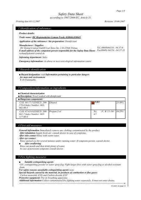 Safety Data Sheet - Dental Central