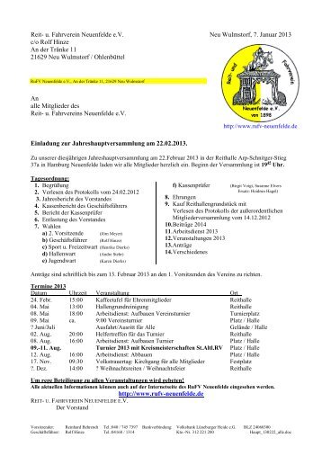 Jahreshauptversammlung 2013 - Reit- und Fahrverein Neuenfelde eV