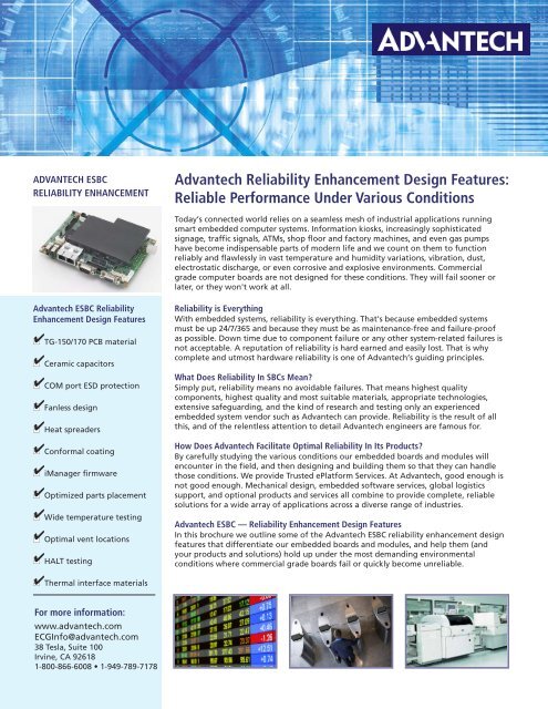 Advantech Reliability Enhancement Design Features: Reliable ...