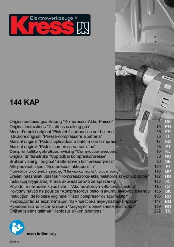 Bedienungsanleitung für 144 KAP Kompressor-Akku-Presse