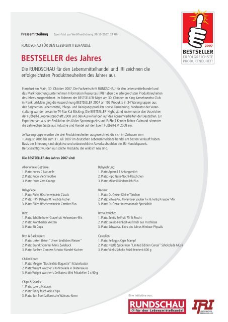 BESTSELLER des Jahres - RUNDSCHAU fÃ¼r den Lebensmittelhandel