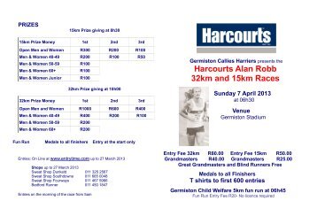 Harcourts Alan Robb 32km and 15km Races - Germiston Callies ...