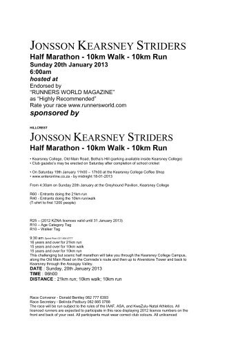 jonsson kearsney striders - Runners' Guide to Road Races in South ...