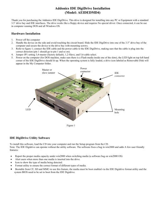 Addonics IDE DigiDrive Installation (Model: AEIDEDMD4)