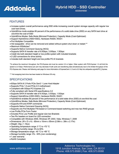 Hybrid HDD - SSD Controller - Addonics