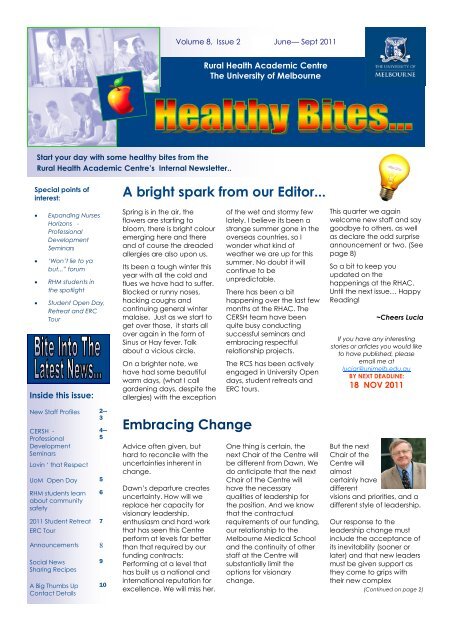 RHAC Newsletter: Healthy Bites June-Sept 2011 - School of Rural ...