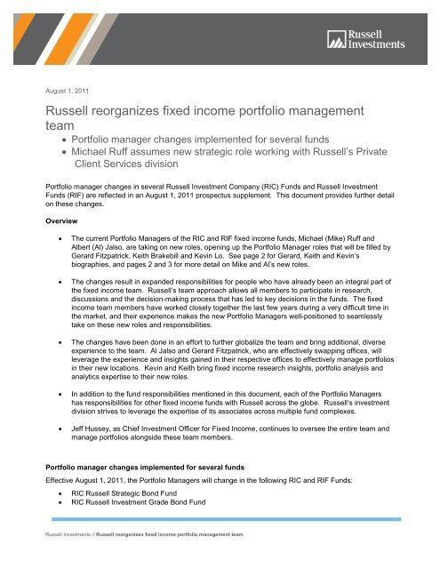 Russell reorganizes fixed income portfolio management team