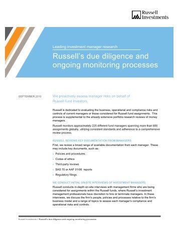 Russell's due diligence ongoing monitoring processes
