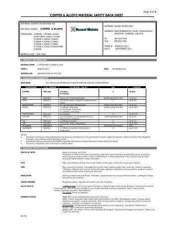 MSDS - Copper and Alloys - Russel Metals, Inc.