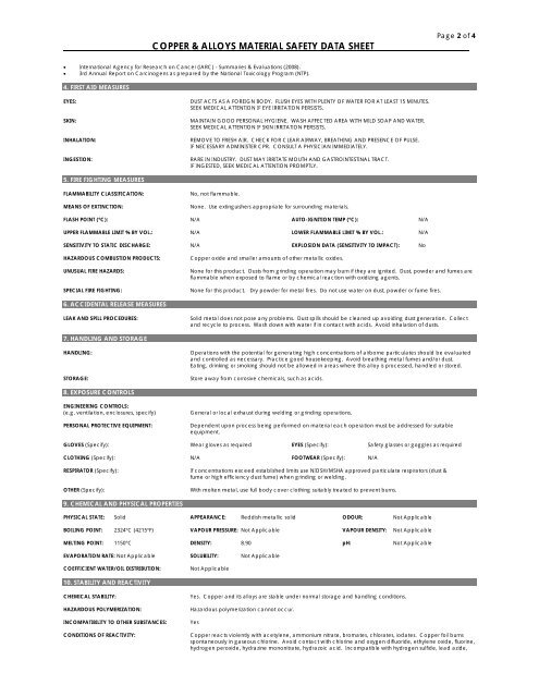 MSDS - Copper and Alloys - Russel Metals, Inc.