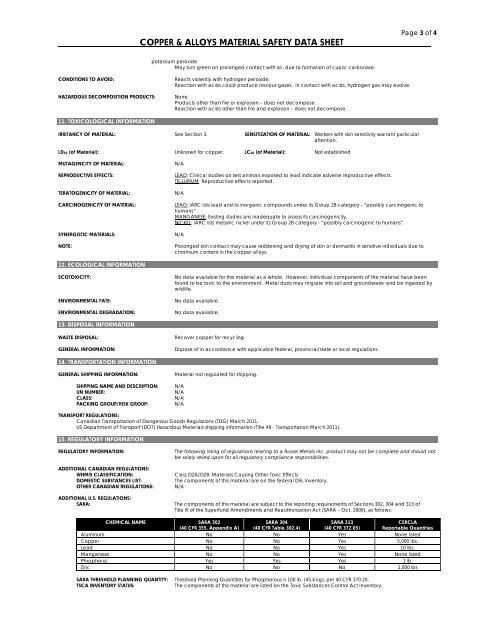 MSDS - Copper and Alloys - Russel Metals, Inc.