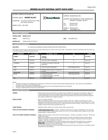 MSDS - Bronze Alloys - Russel Metals, Inc.