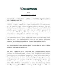 Russel Metals Enters into a Letter of Intent to Acquire Alberta based ...
