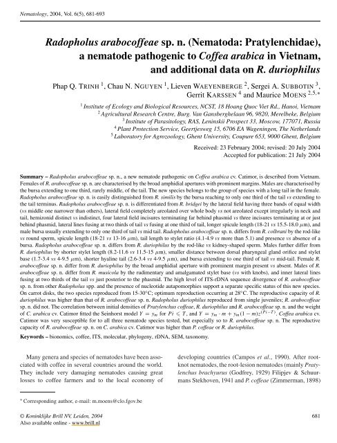 Radopholus arabocoffeae sp. n. (Nematoda ... - Donimabe.org.vn