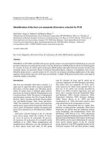 Identification of the beet cyst nematode Heterodera schachtii by PCR