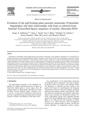 Evolution of the gall-forming plant parasitic nematodes - Russian ...