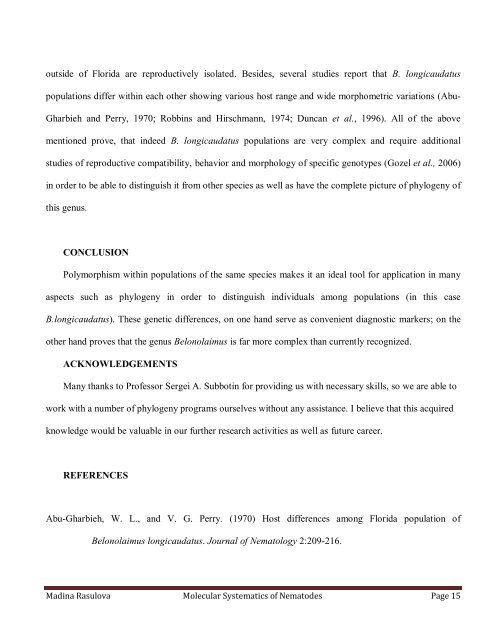 Madina Rasulova Molecular Systematics of Nematodes Page 1