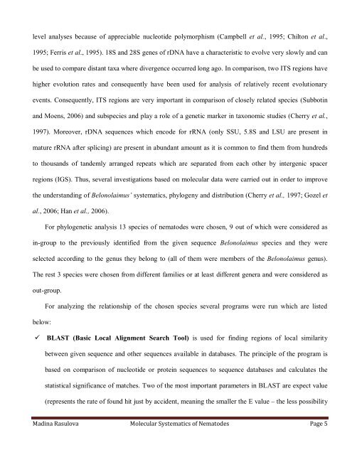 Madina Rasulova Molecular Systematics of Nematodes Page 1