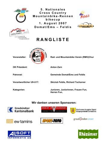 Rangliste Bike Cup Ostschweiz 2007 - Rustix.ch