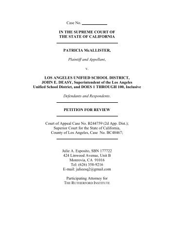 to read The Rutherford Institute's petition in McAllister v. LAUSD