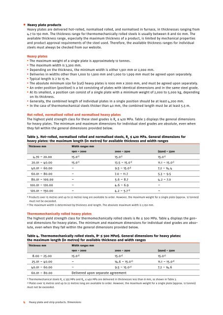 Dimensions for heavy plate and strip products - Ruukki