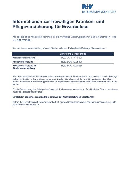 Informationen zur freiwilligen Kranken- und Pflegeversicherung fÃ¼r ...